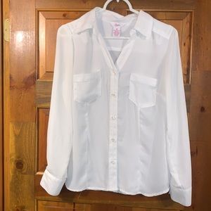 Candies 3/4 Sleeve Semi Sheer Button Up